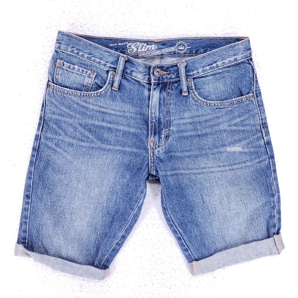 Old Navy Jean Shorts Denim Cotton Mens SZ 28 Blue Straight Stretch VTG Mid Rise